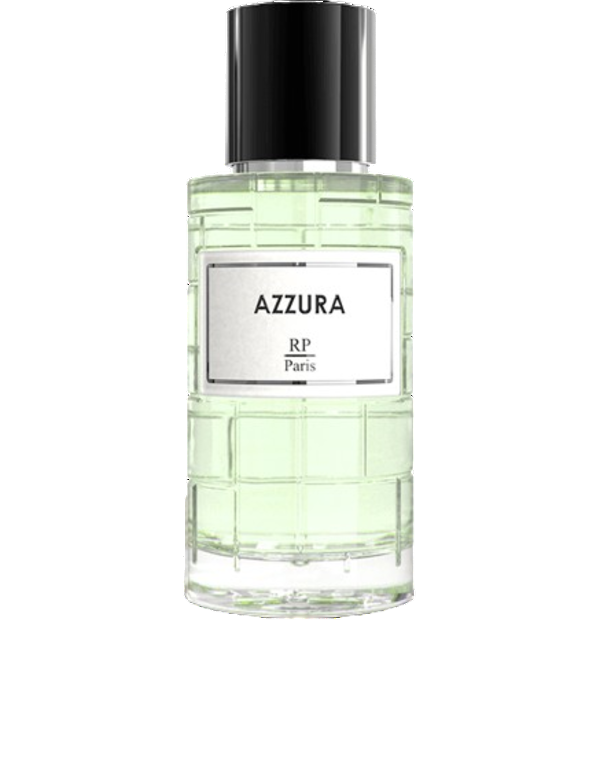 Parfum Azzura RP Paris 50 ML posé sur fond épuré, illustrant son élégance intemporelle et sa sophistication moderne.