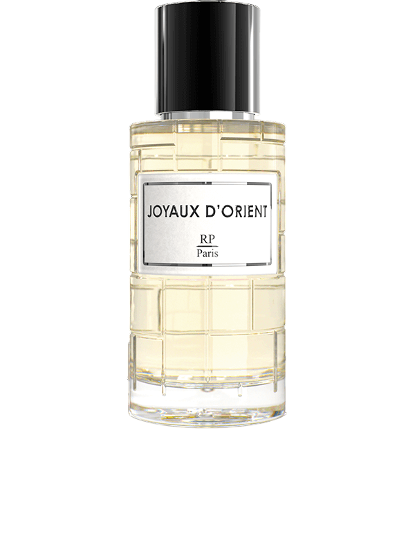 Flacon de Parfum Unisexe Joyaux D'Orient RP Paris 50 ML, mélange luxueux d'ambre, de fève tonka, de jasmin et de bois précieux.