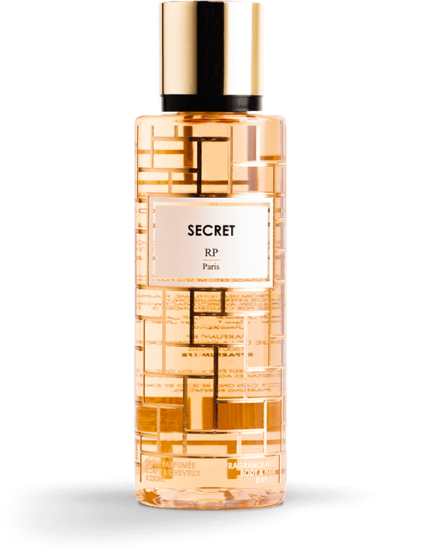 Flacon élégant de Brume Parfumée Secret RP PARIS de 250 ML, mettant en avant les notes de jasmin, magnolia, mandarine, et vanille.